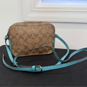 Coach Tan and Blue Crossbody Bag